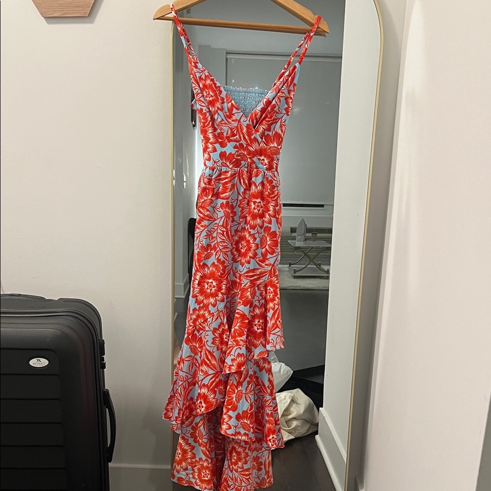 Eliza J Red and Blue Floral High Low Dress